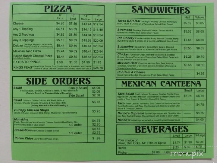 Menu of Pizza King in Hoopeston, IL 60942