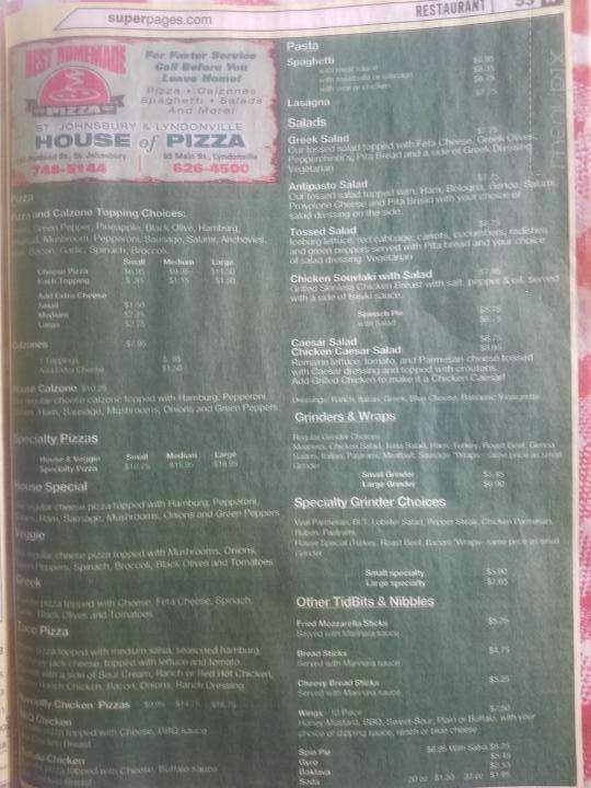 Lyndonville House Of Pizza - Lyndonville, VT menu_pic