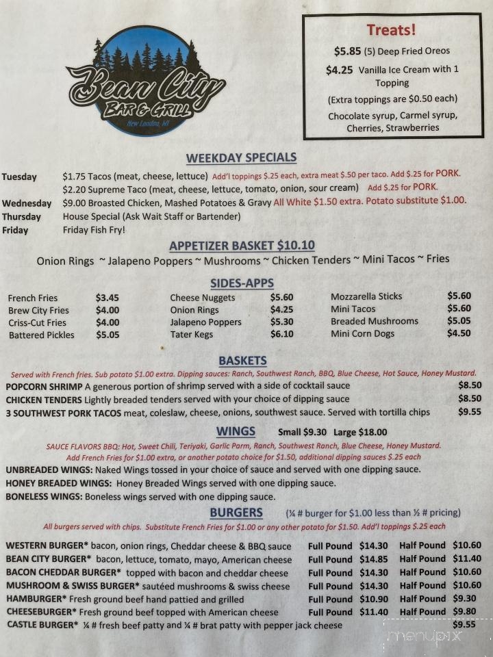 Bean City Bar & Grill - New London, WI menu_pic