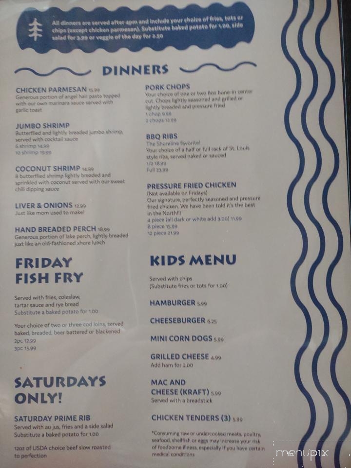 Shoreline Inn Bar & Grill - Woodruff, WI menu_pic