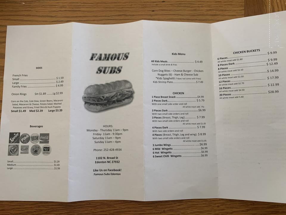 Famous Subs & Pizza - Edenton, NC menu_pic