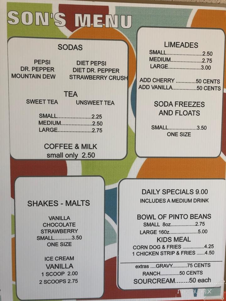 Son's Charburgers - Wagoner, OK menu_pic