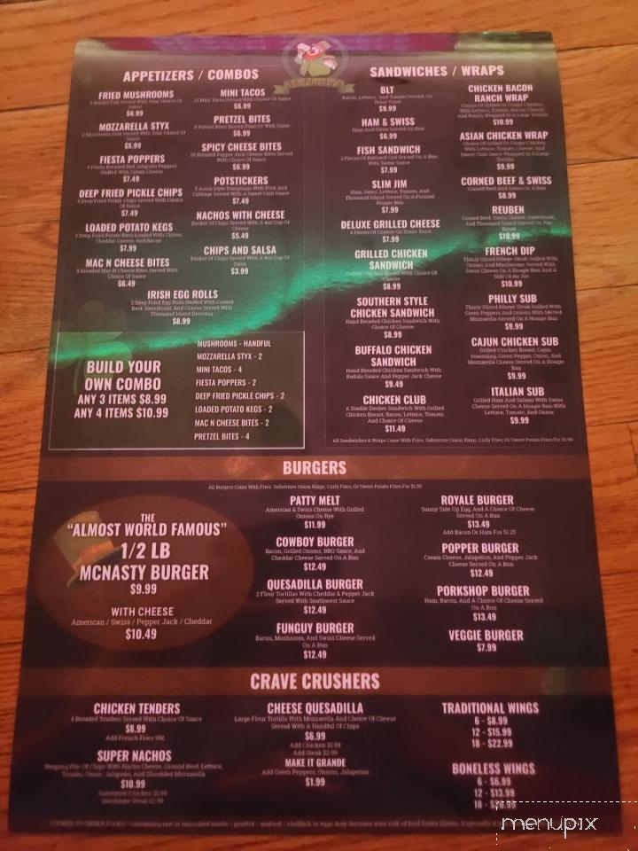 J.W.McNasty's saloon - New Boston, MI menu_pic