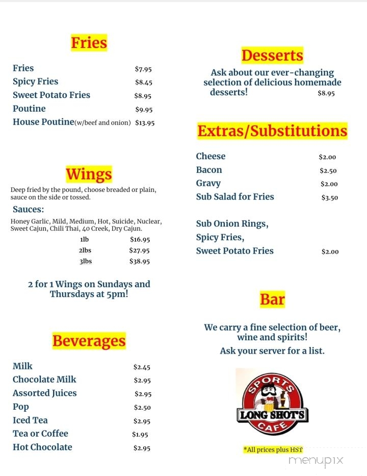 Long Shot's Sports Bar & Grill - Deep River, ON menu_pic