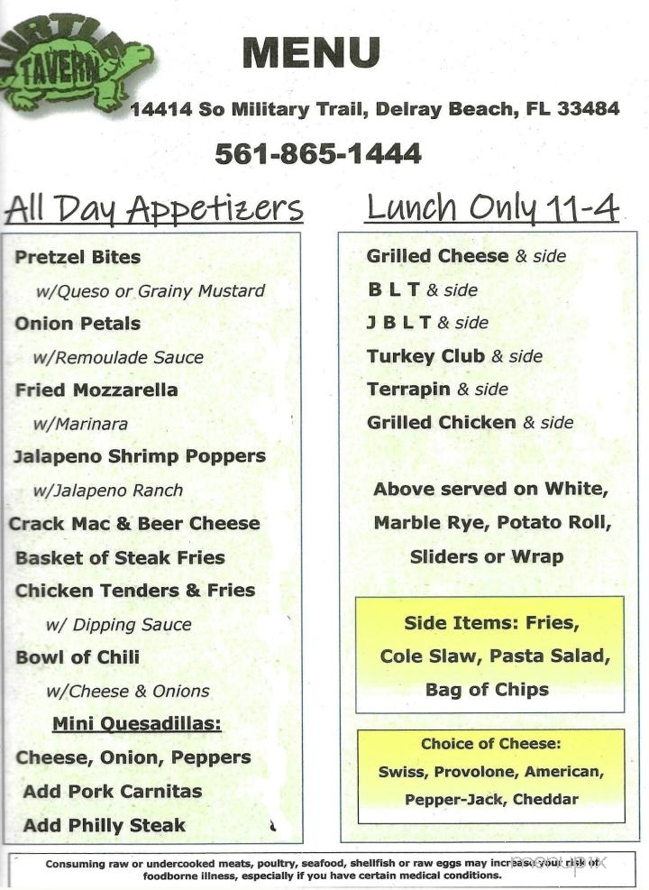 Turtle Tavern - Delray Beach, FL menu_pic
