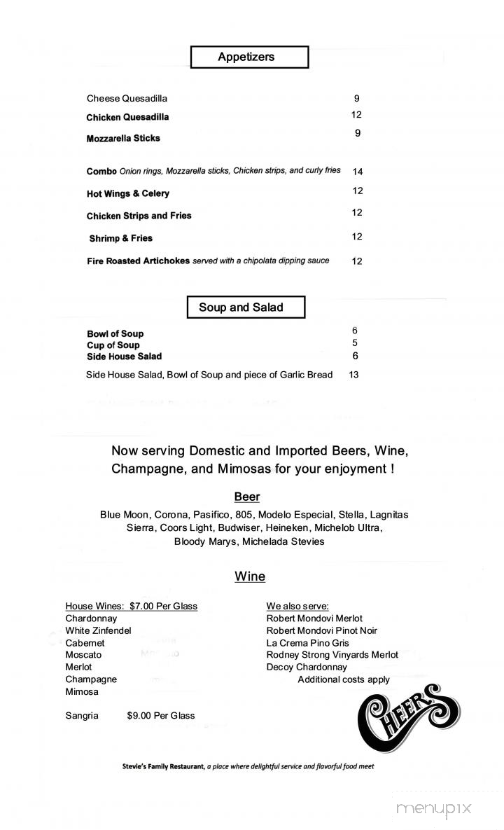 Stevies Family Restaurant - Prunedale, CA menu_pic