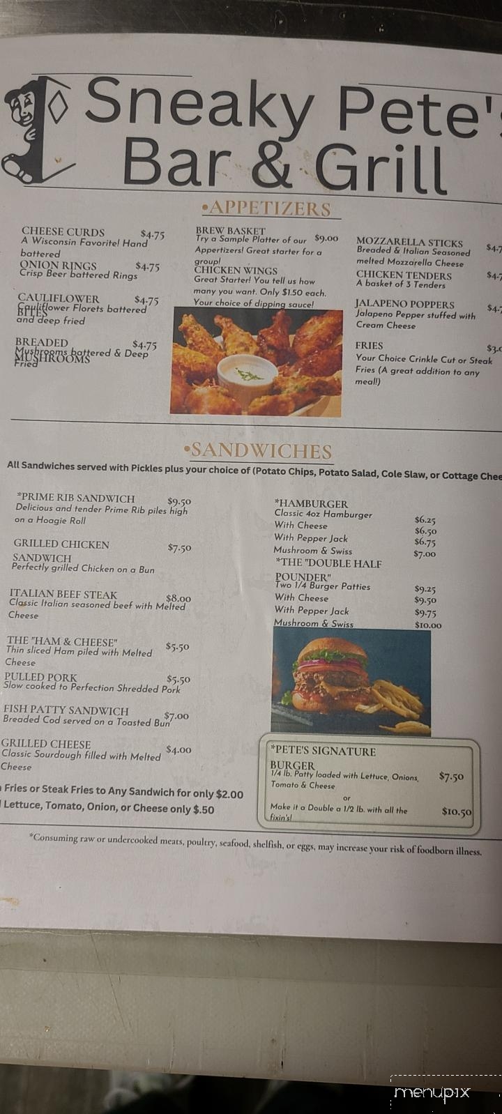 Sneaky Pete's Tavern - Hancock, WI menu_pic