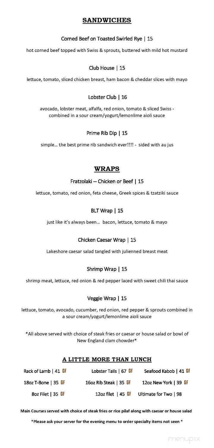 Lakeshore Restaurant - Regina, SK menu_pic
