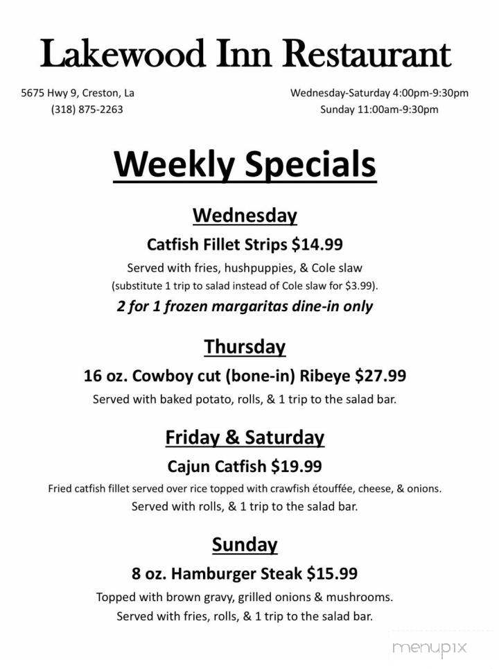 Lakewood Inn Restaurant - Creston, LA menu_pic