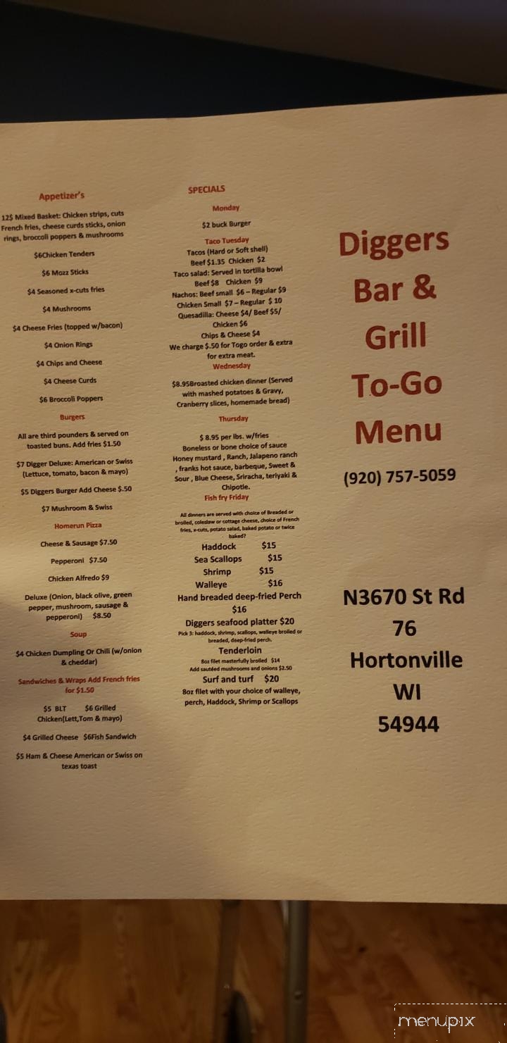 Diggers Pub - Hortonville, WI menu_pic