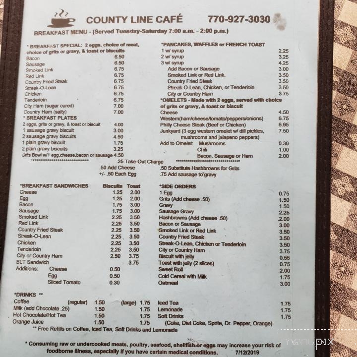 Countyline Cafe - Luthersville, GA menu_pic