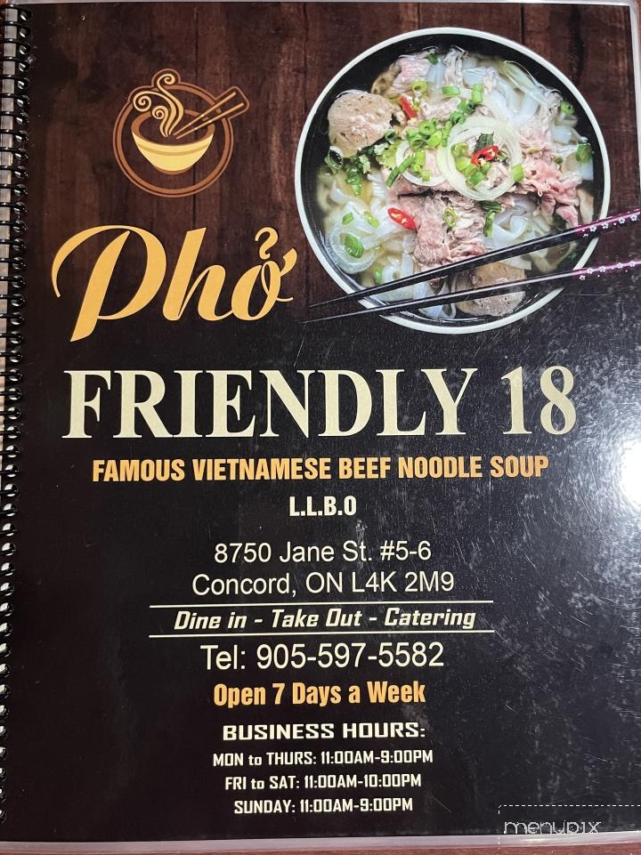 Pho Friendly 18 - Vaughan, ON menu_pic