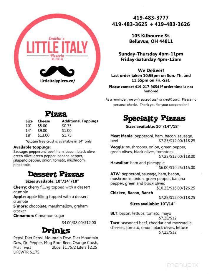 Emielio's Little Italy Pizza & Pasta - Bellevue, OH menu_pic