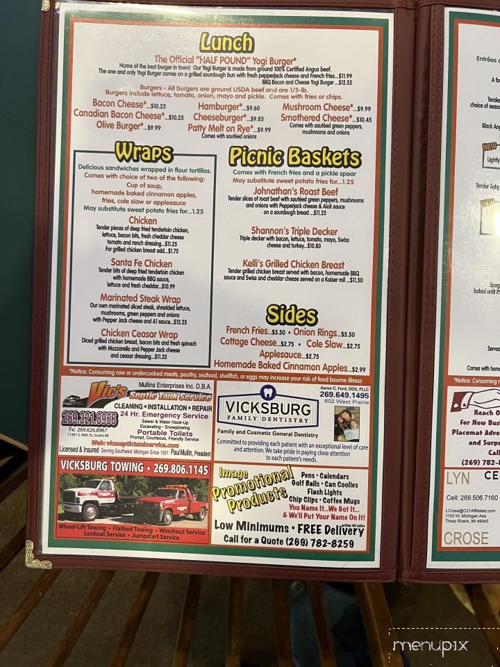 Yogi's - Vicksburg, MI menu_pic