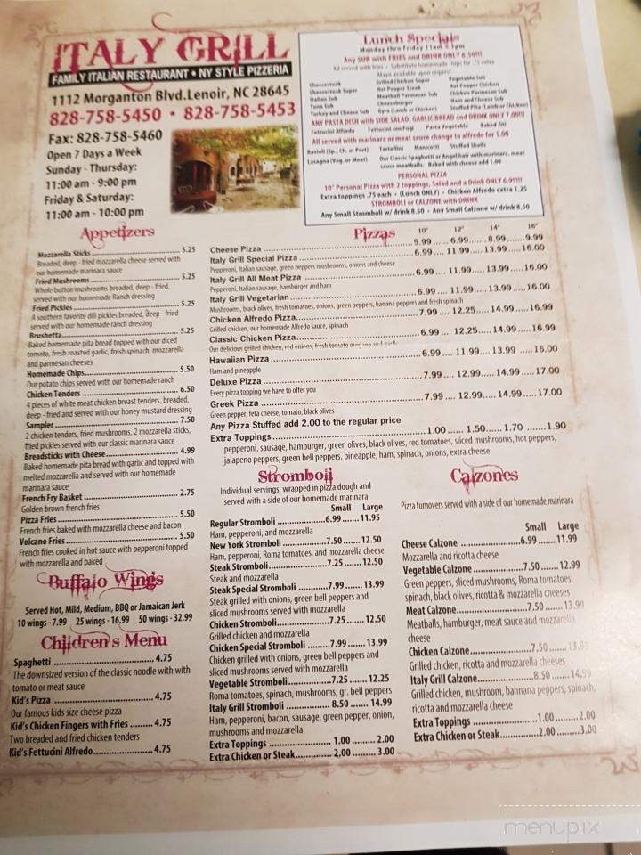 Italy Grill - Lenoir, NC menu_pic