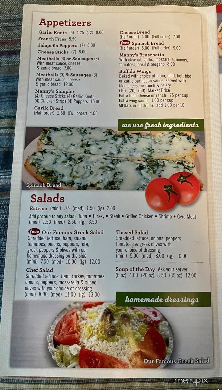 Manny's Pizza House - Ormond Beach, FL menu_pic