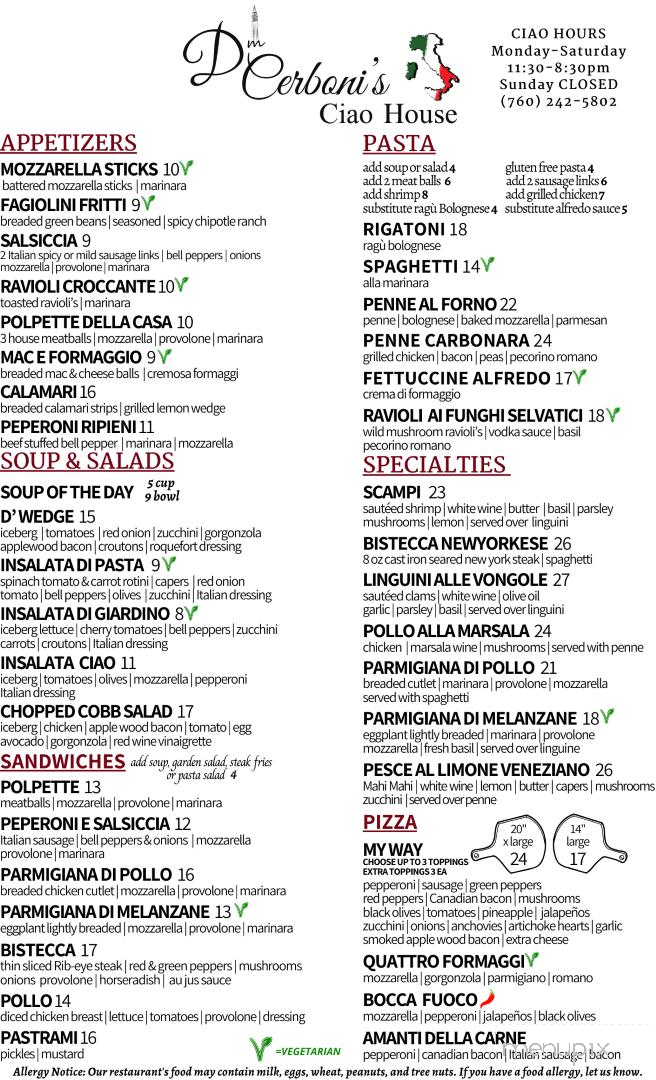 D Cerboni's Ciao House - Apple Valley, CA menu_pic