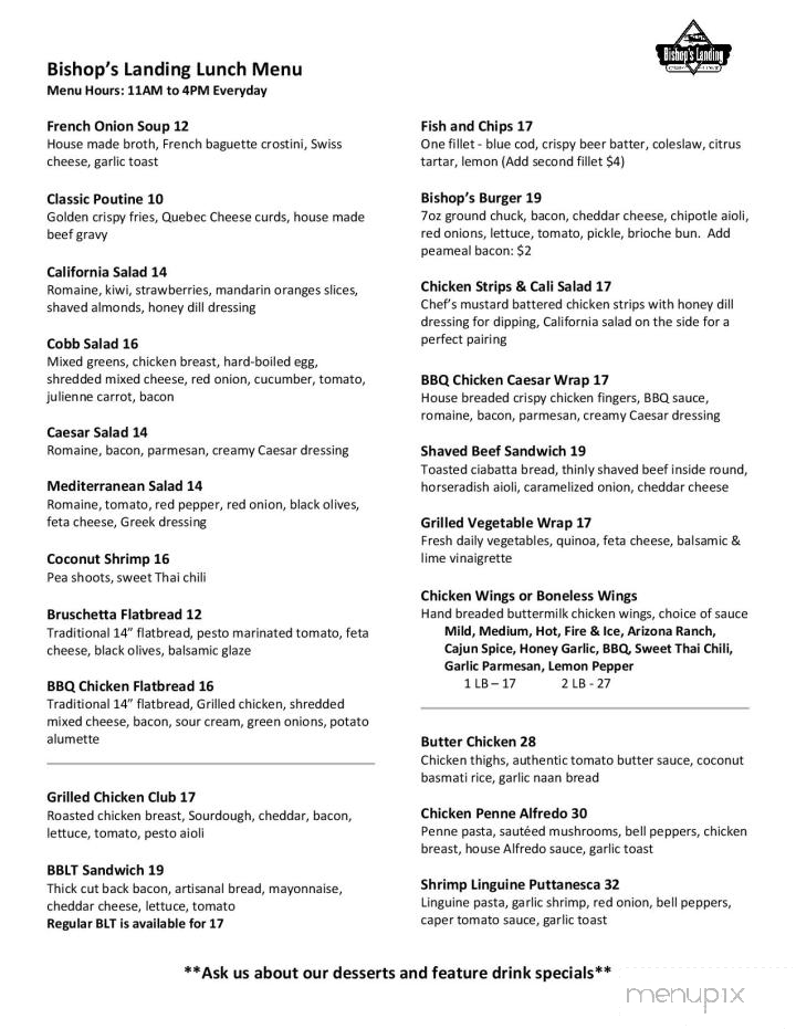 Bishop's Landing - Owen Sound, ON menu_pic