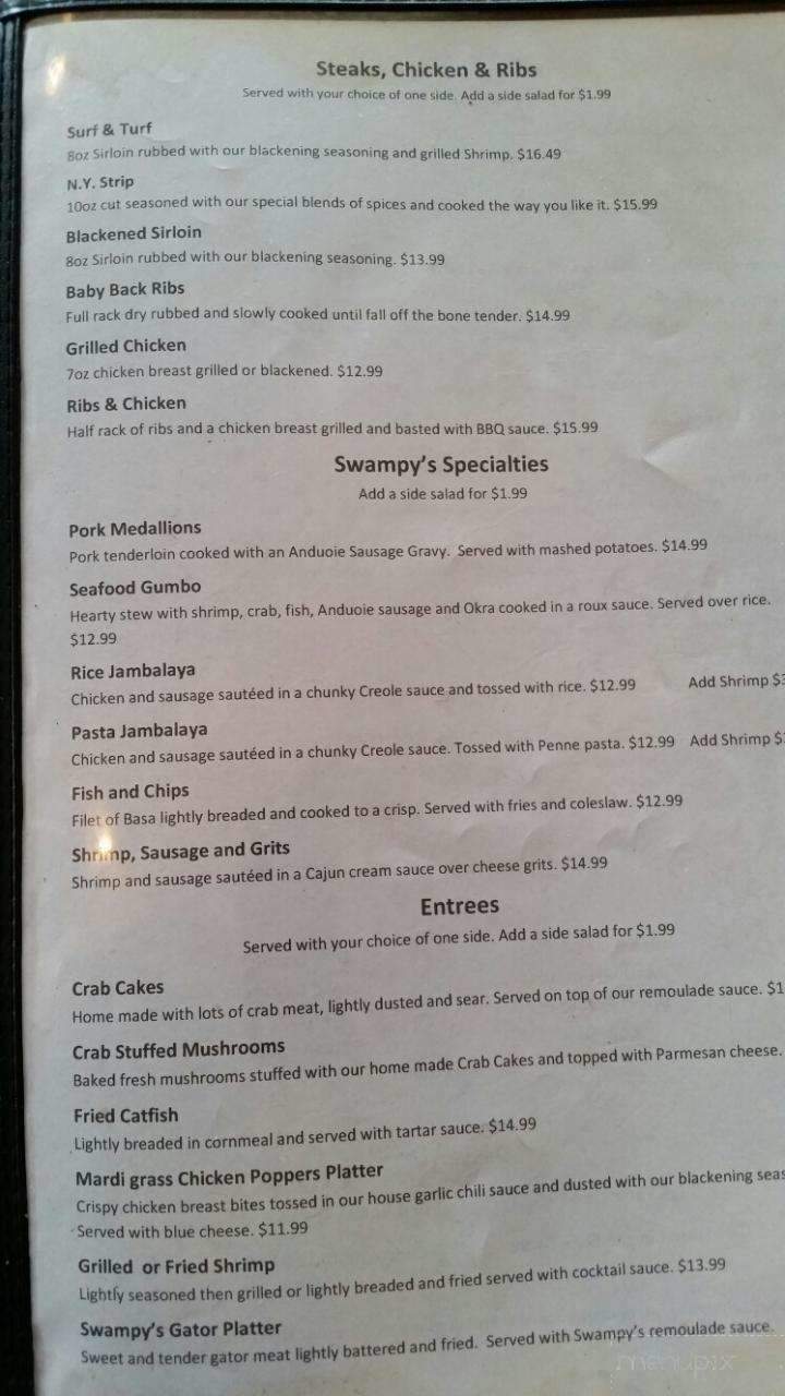 Menu of Swampy&#039;s Bar &amp; Grille in Dunnellon, FL 34432