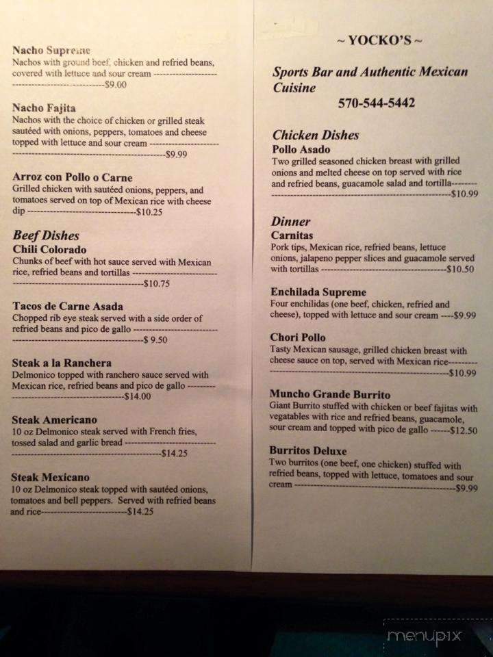 Yockos - Minersville, PA menu_pic