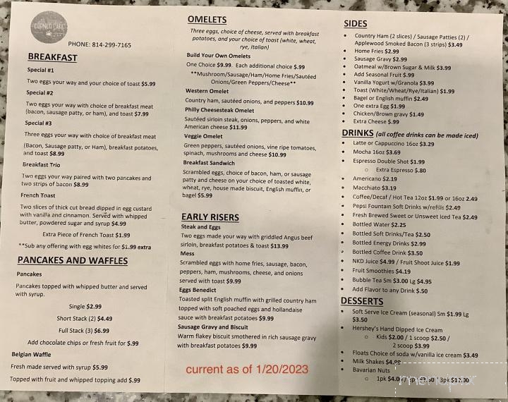 DuBois Corner Cafe - DuBois, PA menu_pic