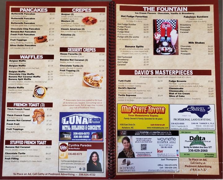 David's Restaurant - Asheboro, NC menu_pic