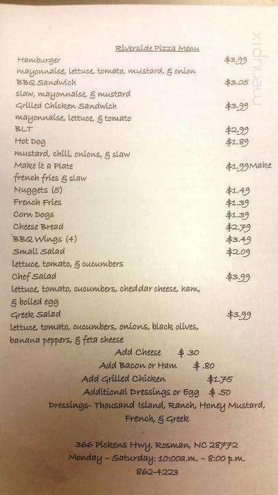 Riverside Pizza - Rosman, NC menu_pic