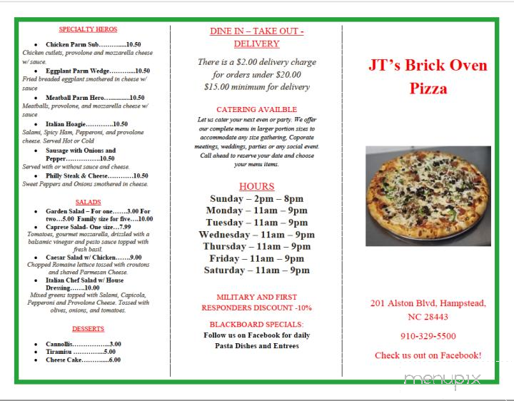 JT's Brickoven Pizza - Hampstead, NC menu_pic