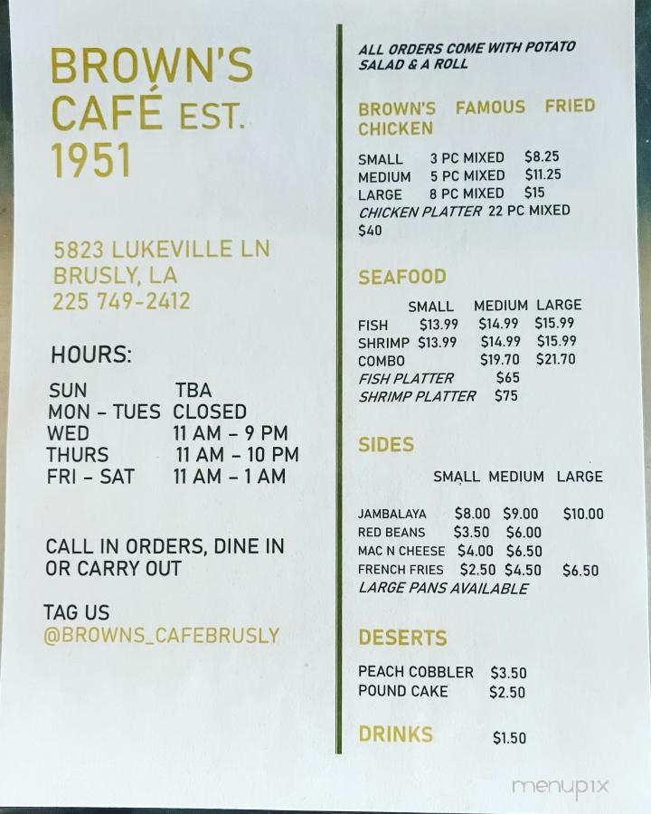 Brown's Cafe - Brusly, LA menu_pic