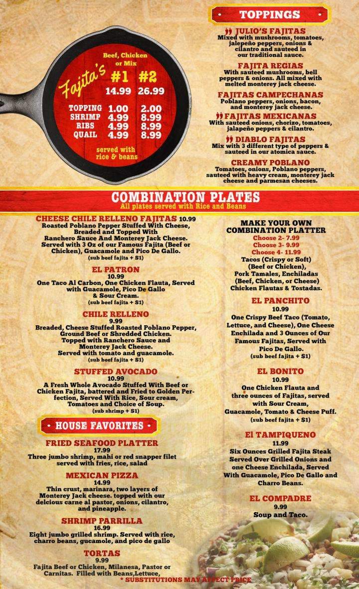 Julio's Mexican Grill - Magnolia, TX menu_pic