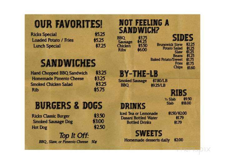 Ricks BBQ - East Dublin, GA menu_pic