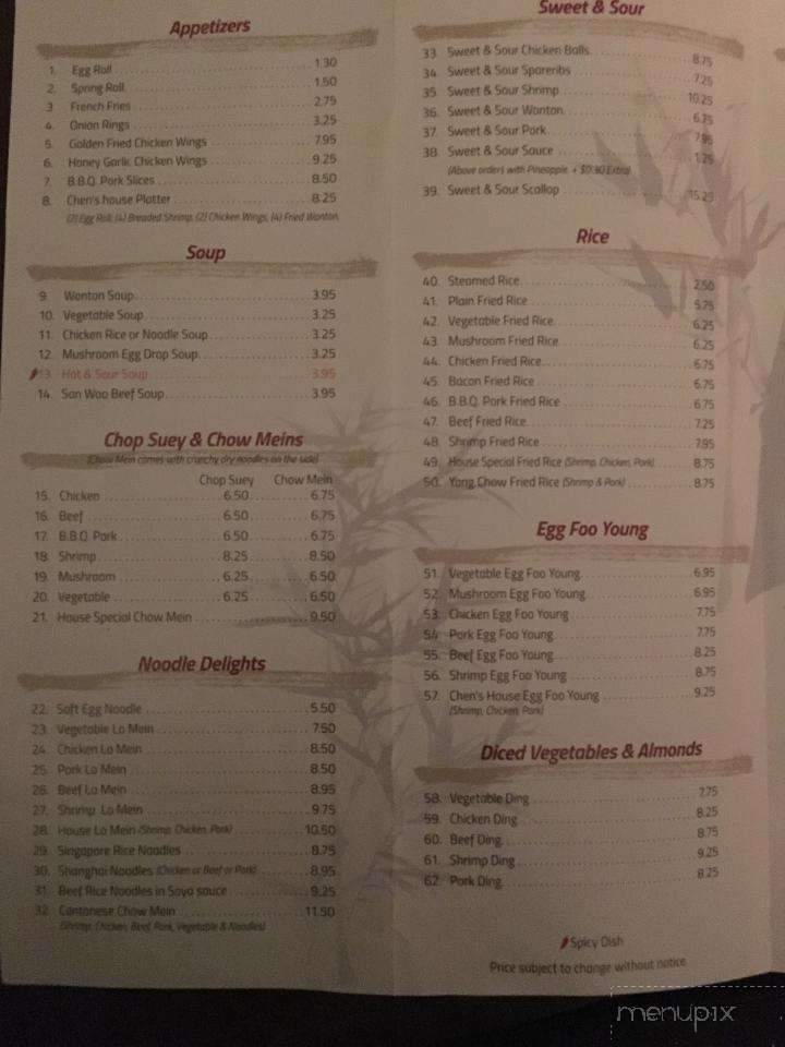 Chen's Restaurant - Mount Albert, ON menu_pic