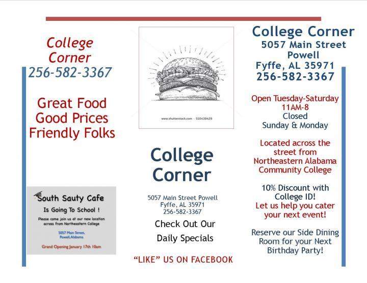College Corner Restaurant - Fyffe, AL menu_pic