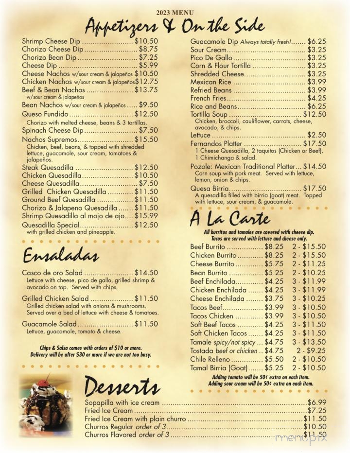 Fernandos Place - Kewanee, IL menu_pic