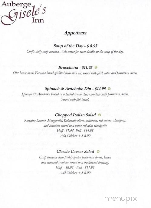 Auberge Gisele's Inn Dining Room - Baddeck, NS menu_pic