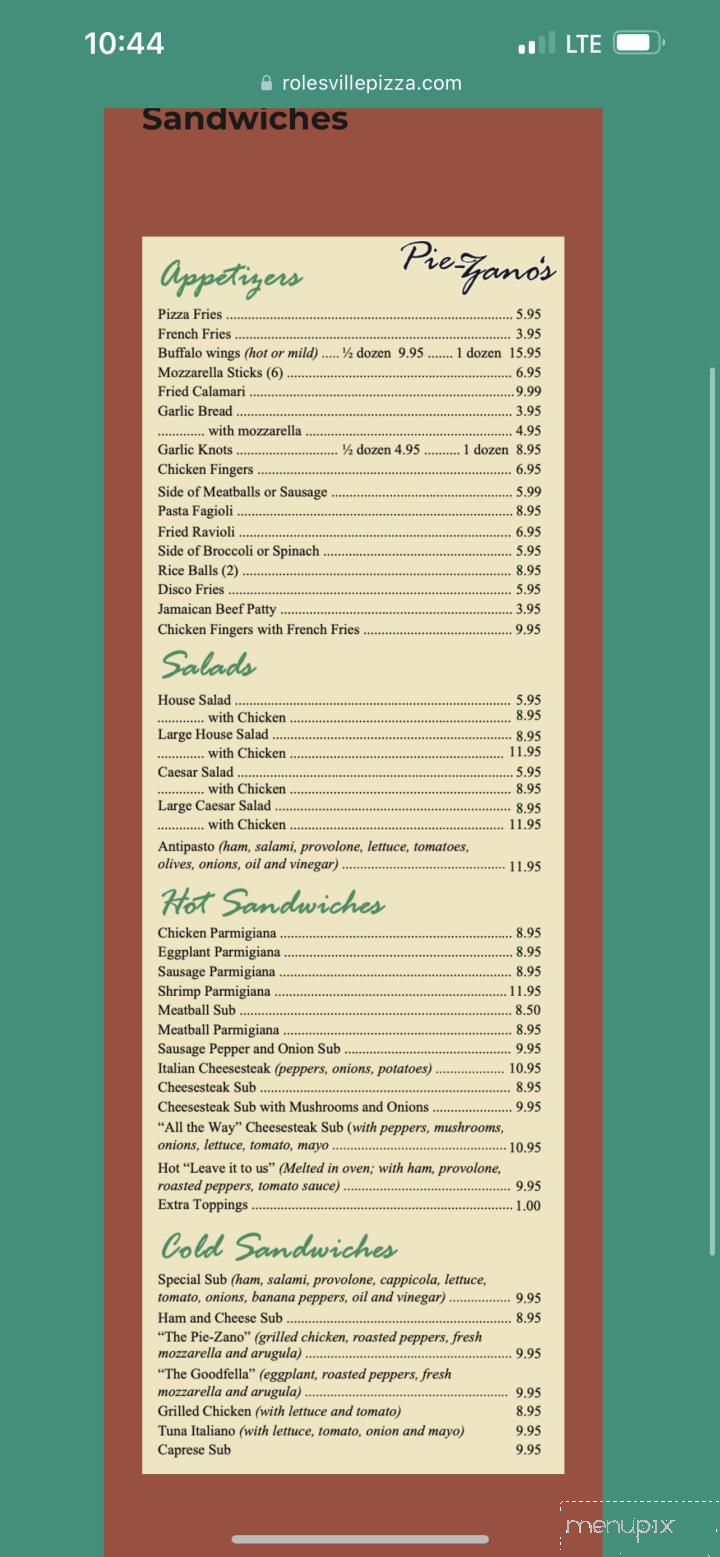 Pie-Zano's Pizzeria - Rolesville, NC menu_pic