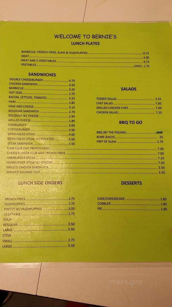 Bernie's Bar-B-Que - Greensboro, NC menu_pic