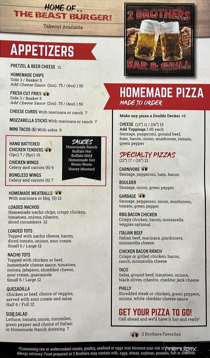 2 Brothers Bar & Grill - Genoa City, WI menu_pic