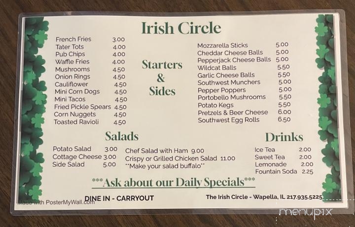 Irish Circle - Wapella, IL menu_pic