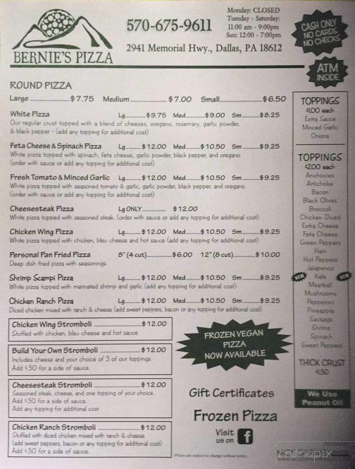 Bernie's Pizza - Dallas, PA menu_pic