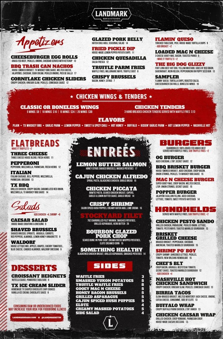 Landmark Bar & Kitchen - Fort Worth, TX menu_pic