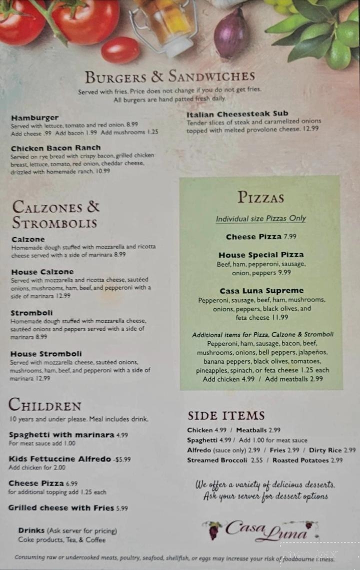 Casa Luna - Sparta, TN menu_pic