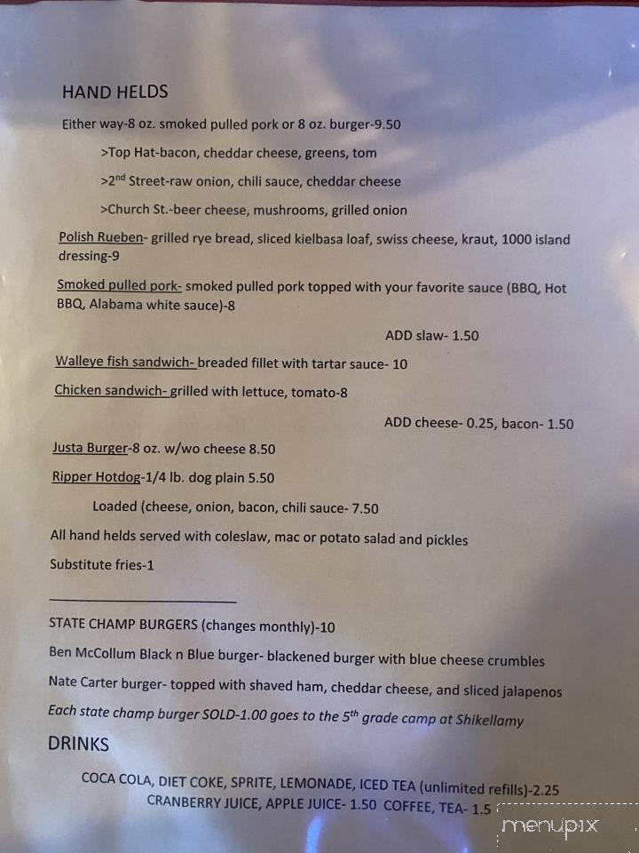 Top Hat - Sunbury, PA menu_pic