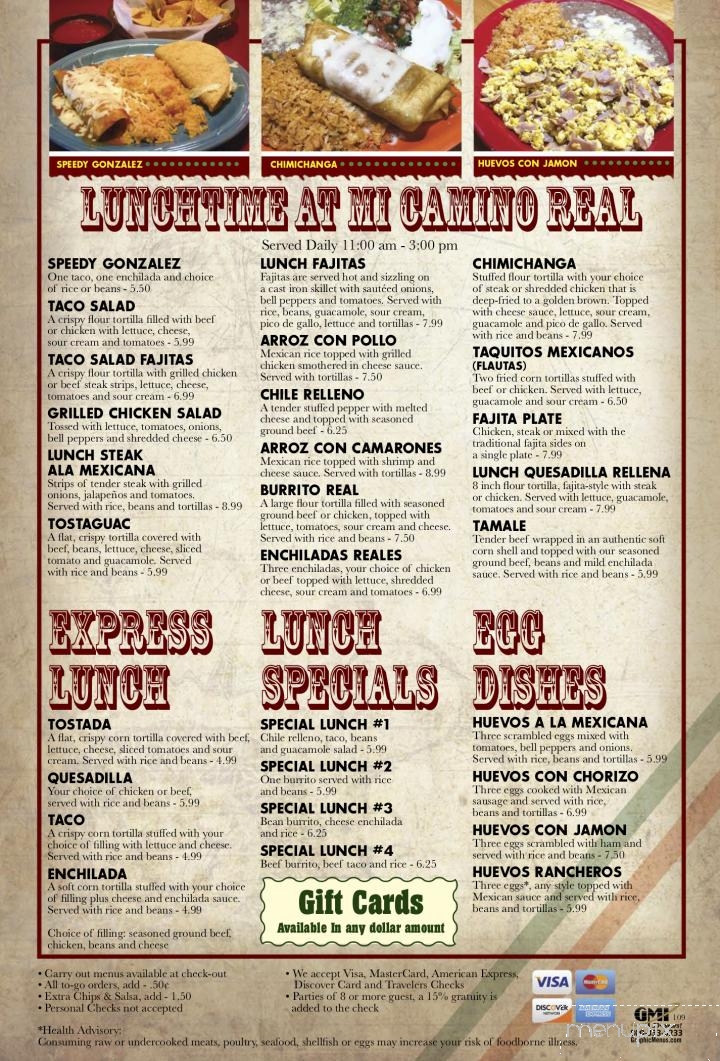 Mi Camino Real Mexican Restaurant - Plymouth, IN menu_pic