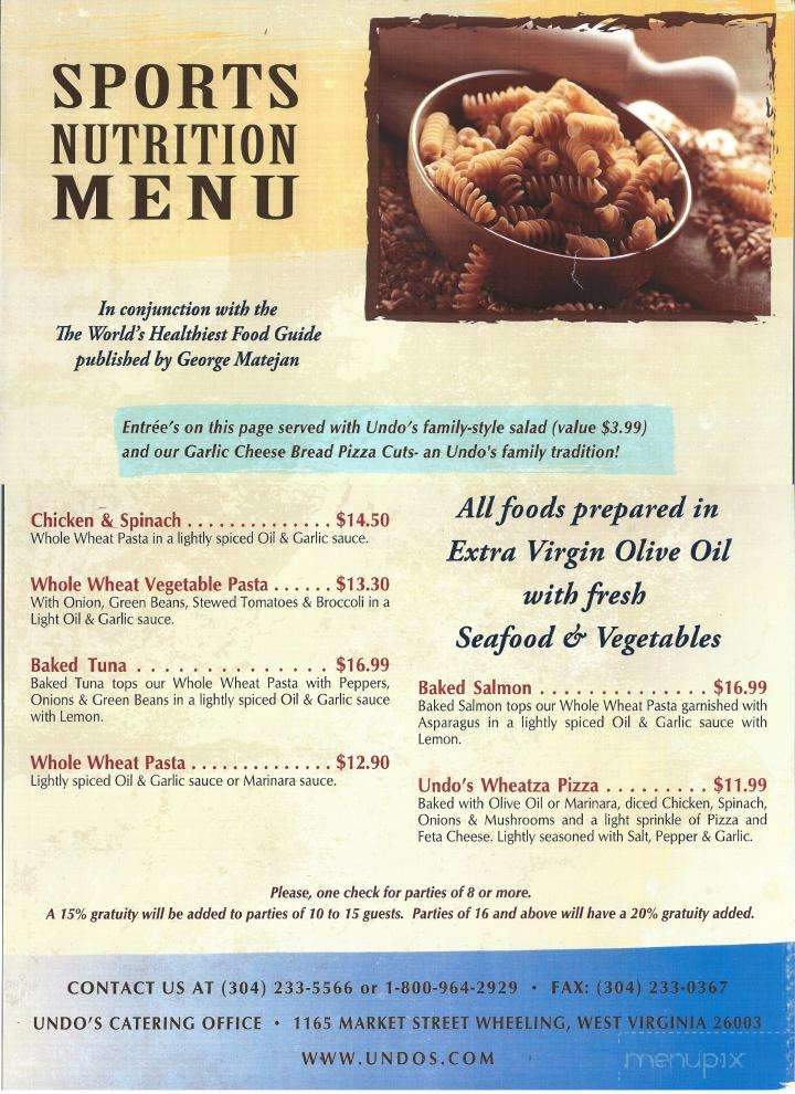 Undo's Sport's Bar - Elm Grove - Wheeling, WV menu_pic
