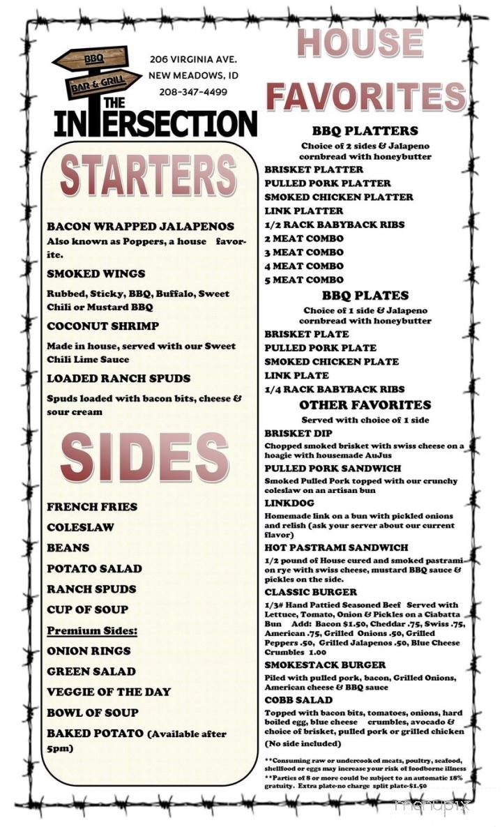 Intersection BBQ Bar and Grill - New Meadows, ID menu_pic