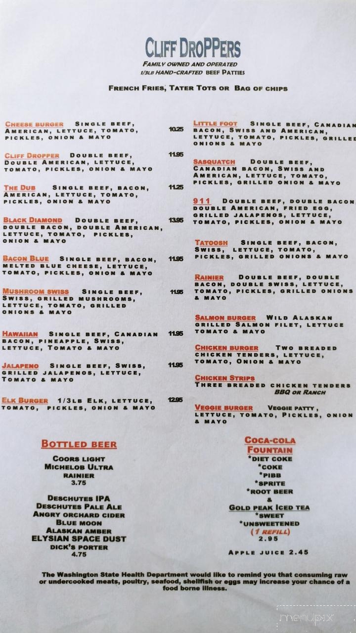 Cliff Droppers - Packwood, WA menu_pic