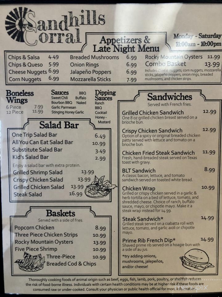 Sand Hills Corral - Thedford, NE menu_pic