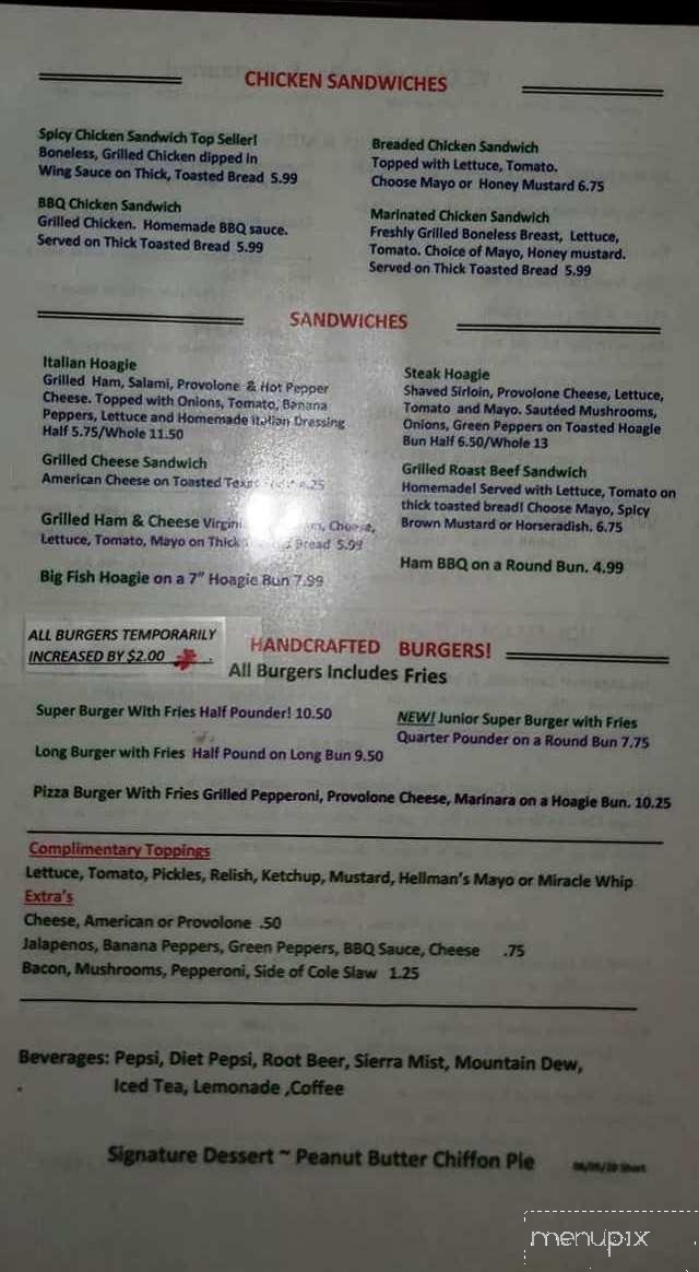 Ye Olde Inn - Dunbar, PA menu_pic