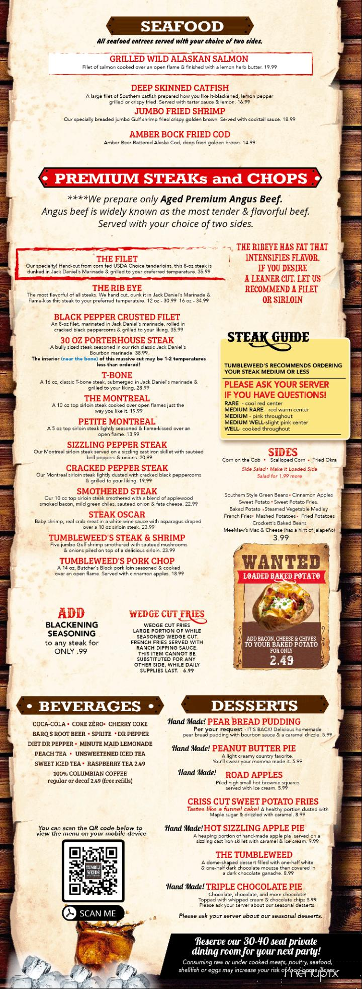 Tumbleweeds Steakhouse - Bartlesville, OK menu_pic